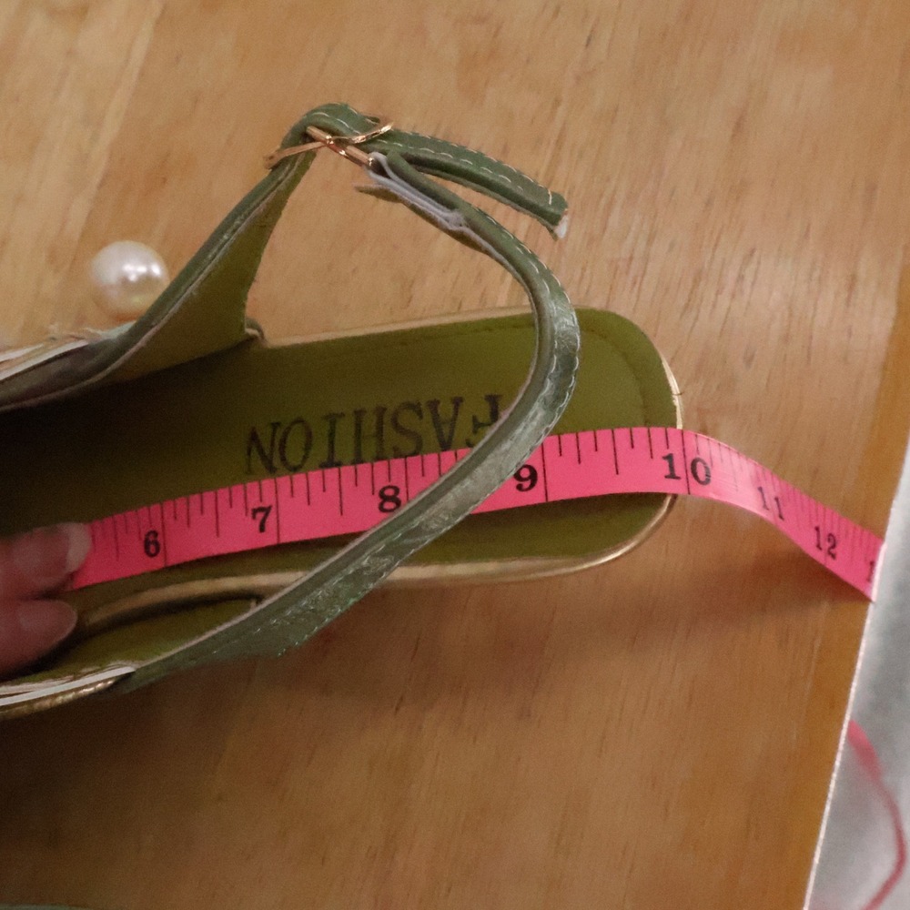 Sage Green Gold Slingback Kitten Heel Womens Size 8.5 Regency Victorian Costume - Picture 6 of 14